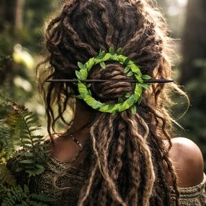 4/$15 Ivy Green Hair Accessory Dread Loc Wood Ring Thick Hair Tie Forest Nature